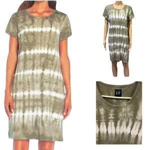 Gap Cotton Olive Green Tie Dye Short Sleeve Tee Dress Boho Hippie Womens Large